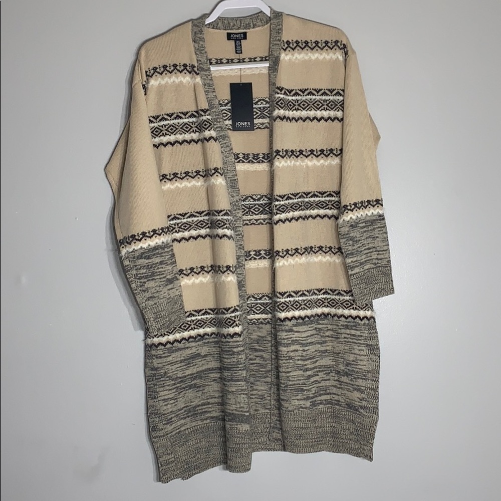 New Jones NY South west Long Cardigan Boho Style oatmeal cream women medium nwt